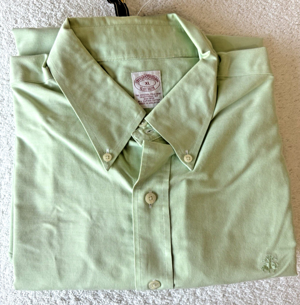 NWT Brooks Brothers XL Original Polo Oxford Shirt Supima Cotton Non-Iron Green